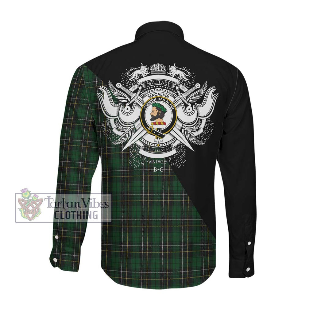 MacAlpine (MacAlpin) Tartan Long Sleeve Button Shirt with Family Crest and Military Logo Style Men's Shirt - Tartanvibesclothing Shop