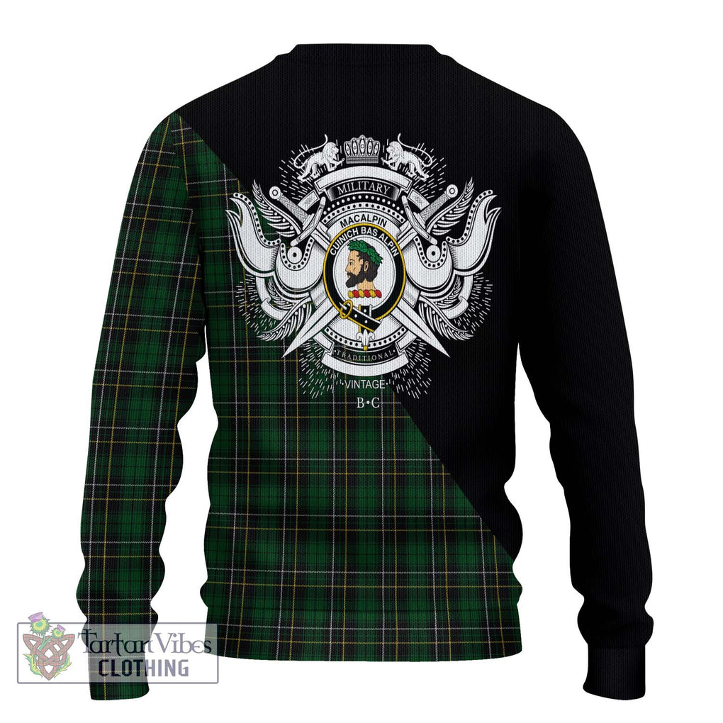 MacAlpine (MacAlpin) Tartan Knitted Sweater with Family Crest and Military Logo Style - Tartanvibesclothing Shop