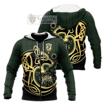 MacAlpine (MacAlpin) Tartan Knitted Hoodie with Family Crest Celtic Wolf Style