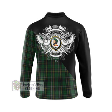 MacAlpine (MacAlpin) Tartan Long Sleeve Polo Shirt with Family Crest and Military Logo Style