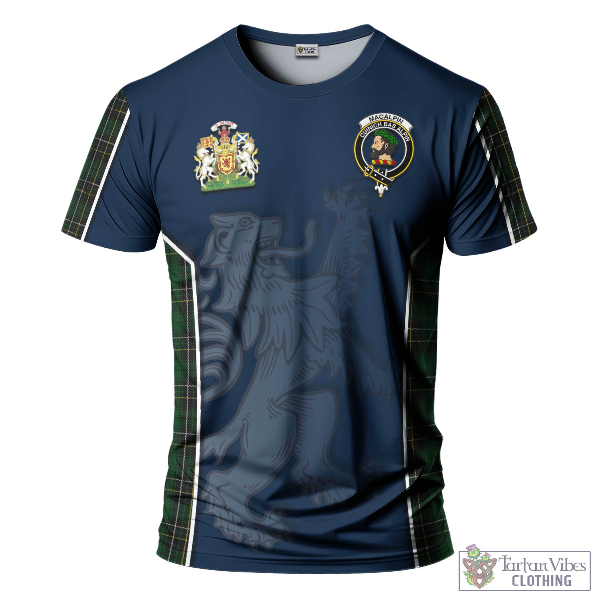 Tartan Vibes Clothing MacAlpin Tartan T-Shirt with Family Crest and Lion Rampant Vibes Sport Style