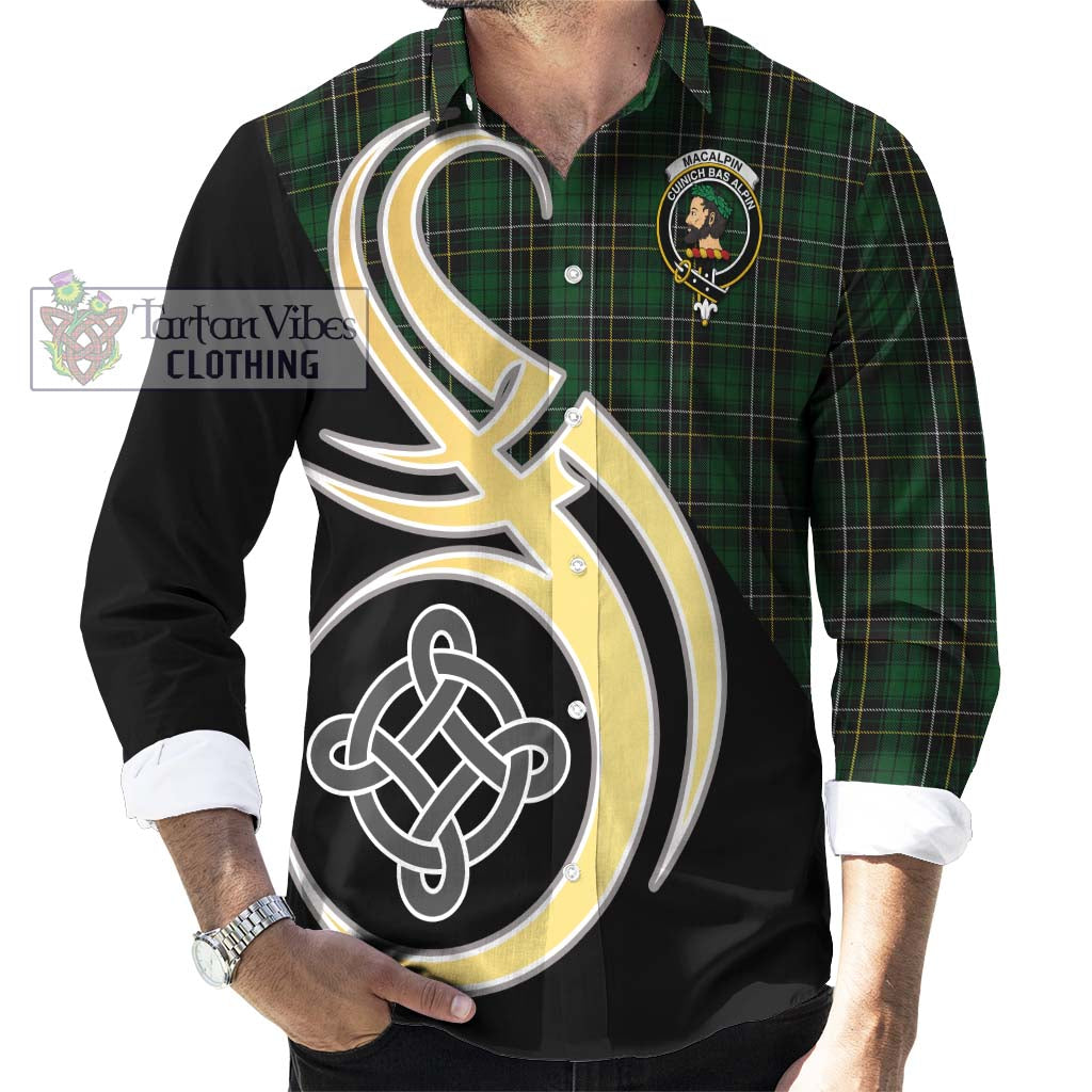MacAlpine (MacAlpin) Tartan Long Sleeve Button Shirt with Family Crest and Celtic Symbol Style - Tartan Vibes Clothing
