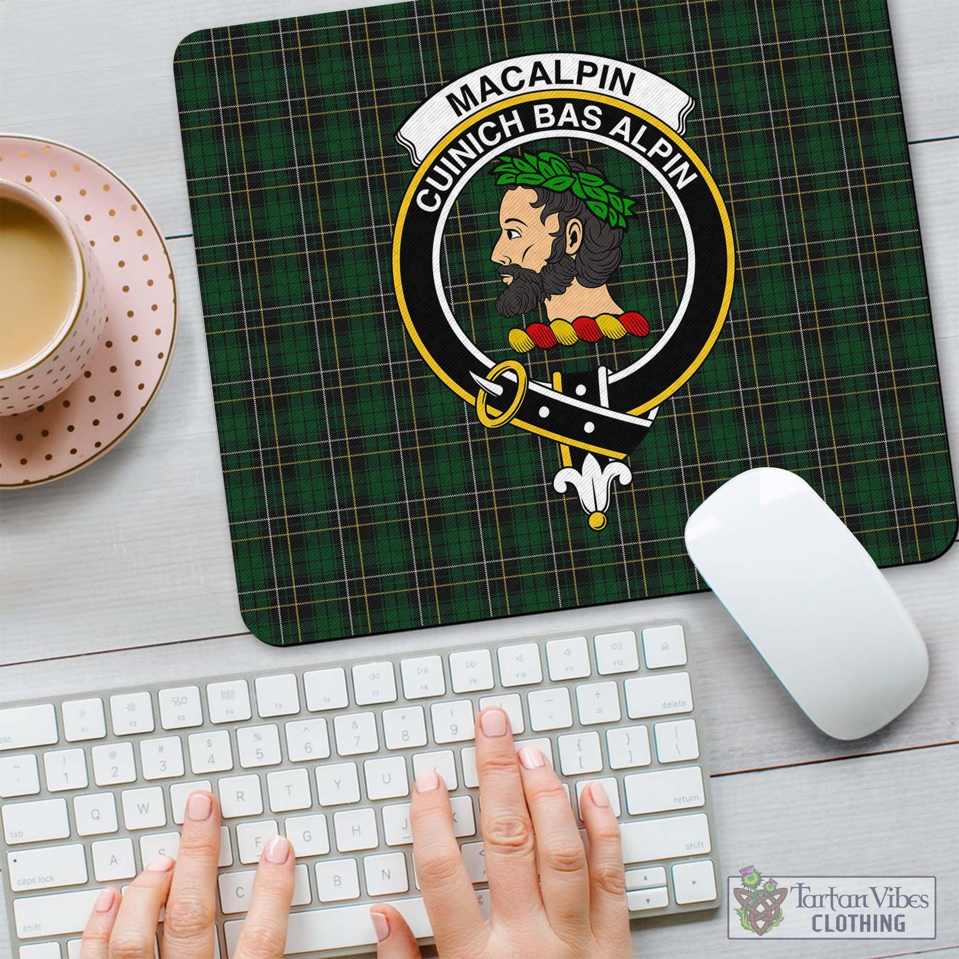 Tartan Vibes Clothing MacAlpin Tartan Mouse Pad with Family Crest