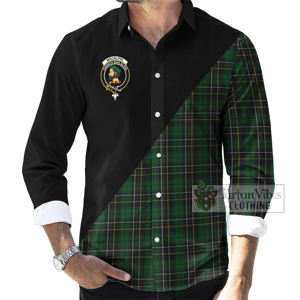 MacAlpine (MacAlpin) Tartan Long Sleeve Button Shirt with Family Crest and Military Logo Style - Tartanvibesclothing Shop