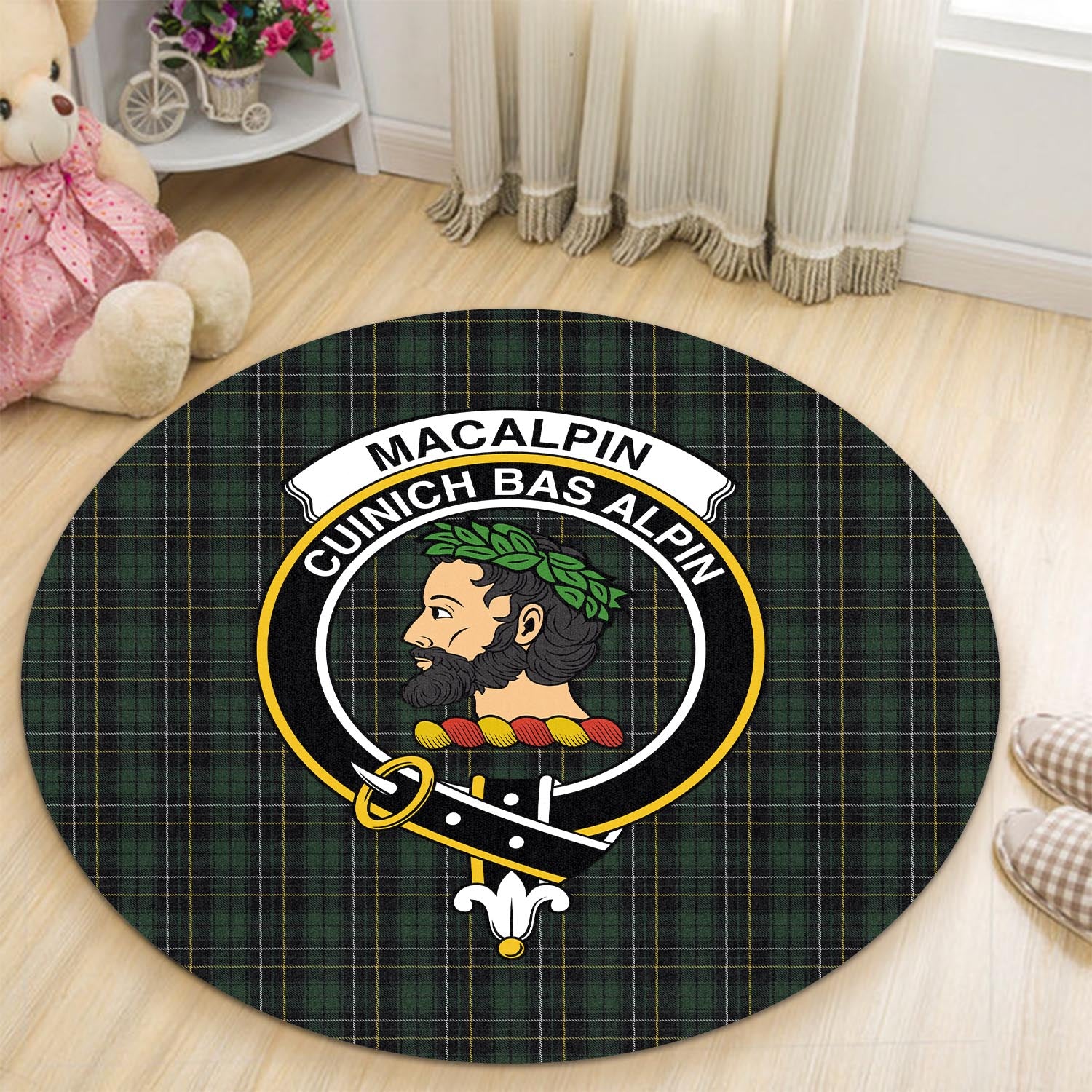 macalpin-tartan-round-rug-with-family-crest