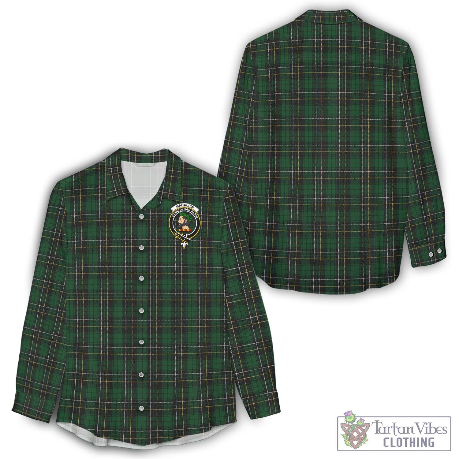 Tartan Vibes Clothing MacAlpin Tartan Womens Casual Shirt with Family Crest