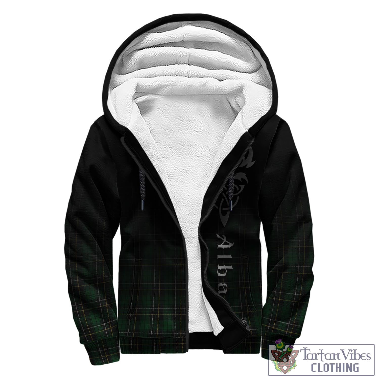 Tartan Vibes Clothing MacAlpin Tartan Sherpa Hoodie Featuring Alba Gu Brath Family Crest Celtic Inspired