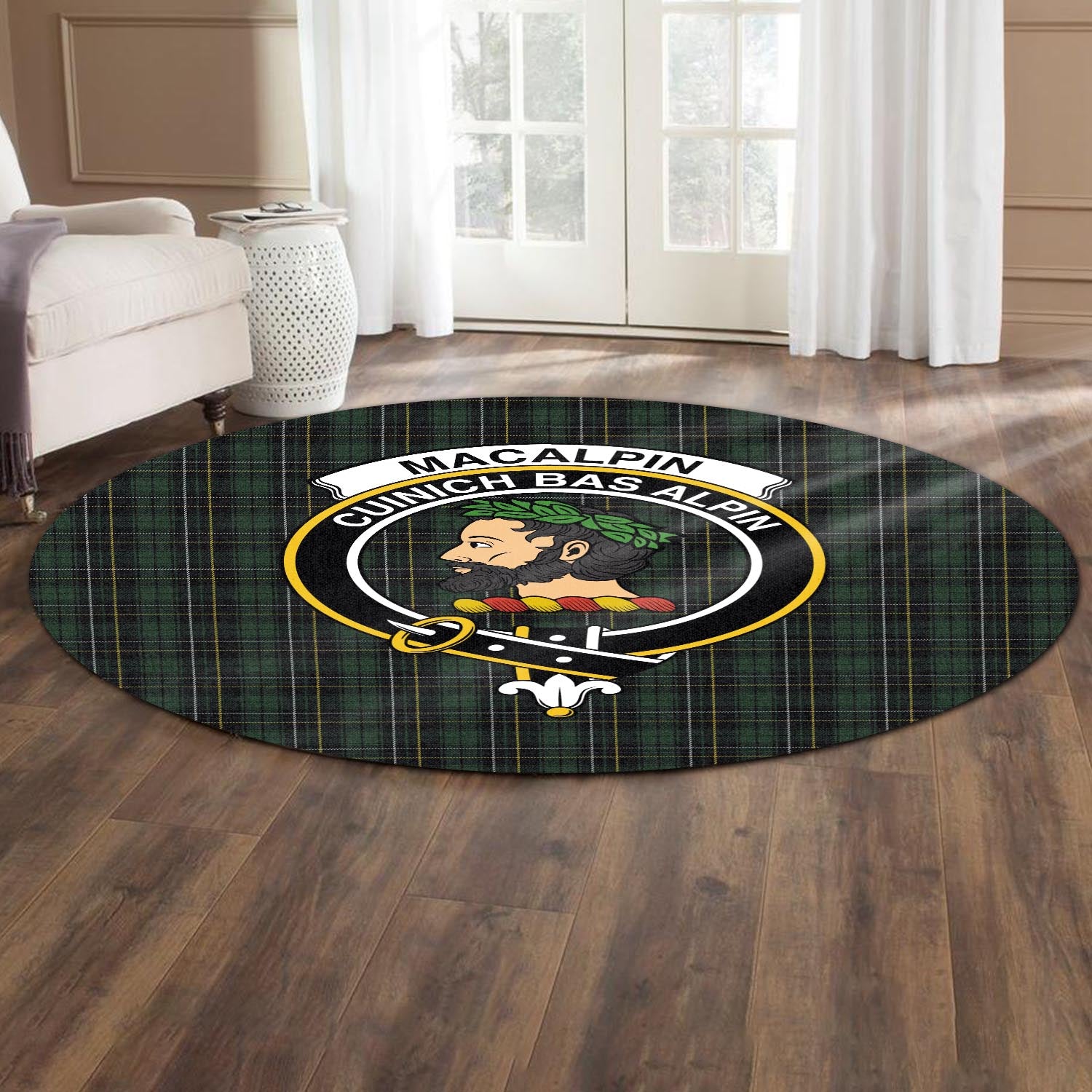 macalpin-tartan-round-rug-with-family-crest