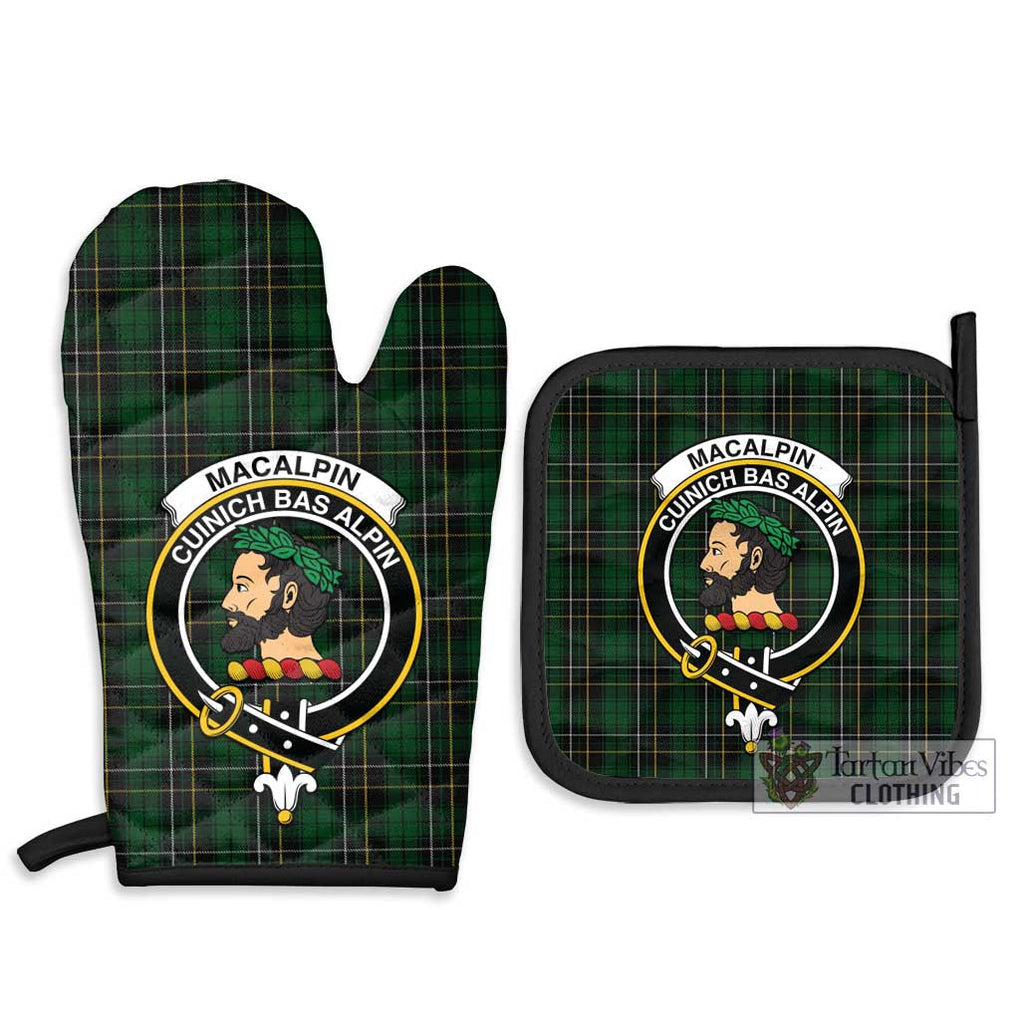 MacAlpine (MacAlpin) Tartan Combo Oven Mitt & Pot-Holder with Family Crest Combo 1 Oven Mitt & 2 Pot-Holder Black - Tartan Vibes Clothing