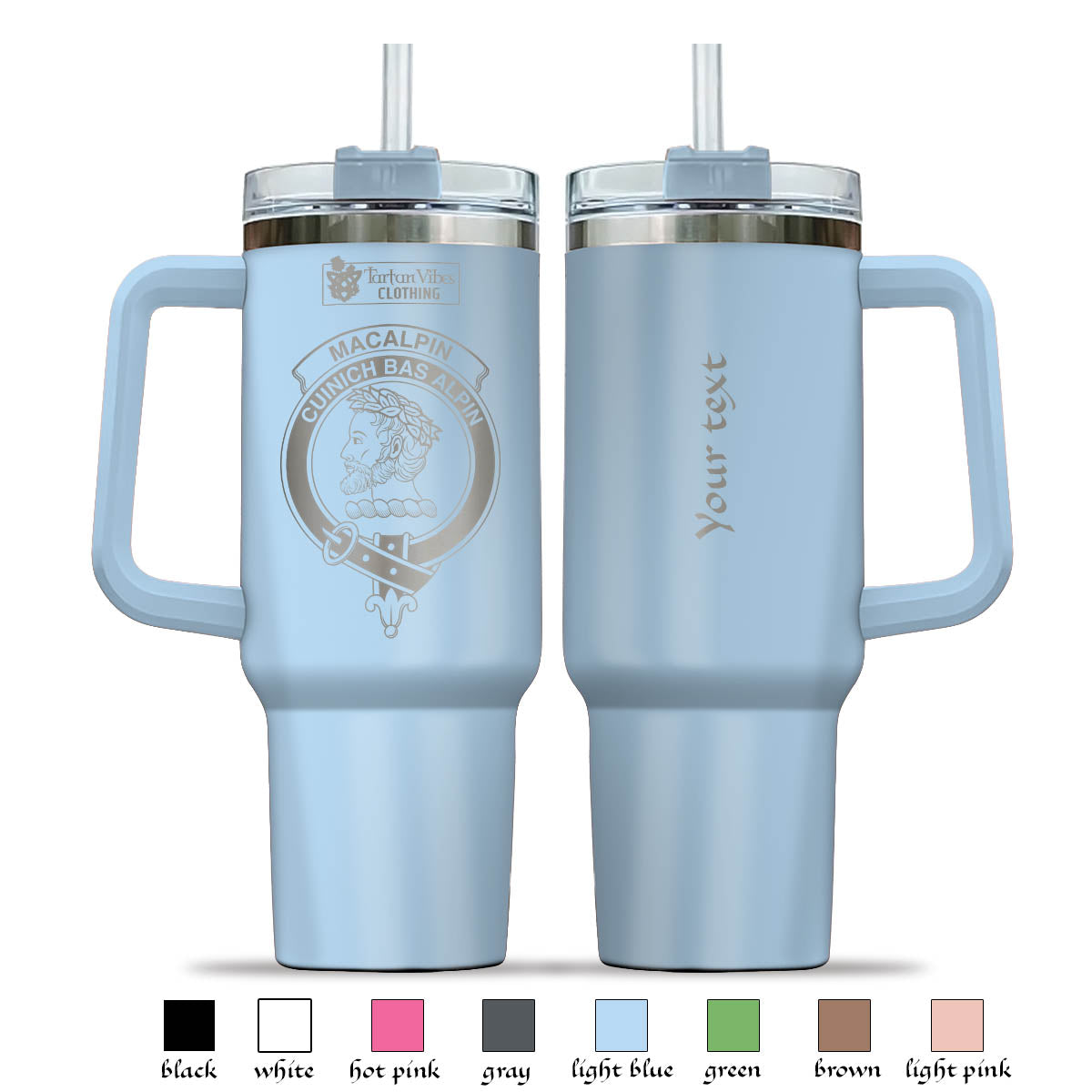 Tartan Vibes Clothing MacAlpin Engraved Family Crest Tumbler with Handle