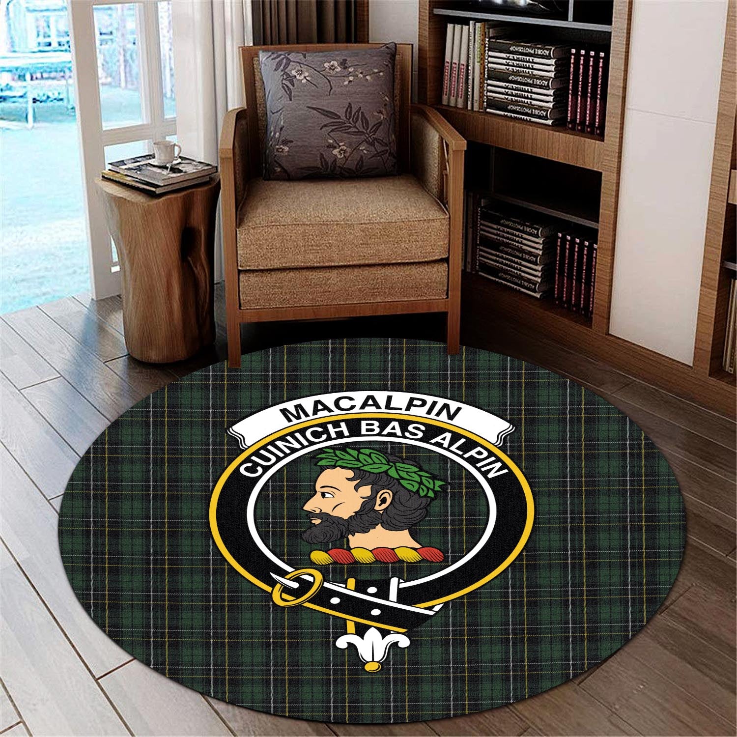 macalpin-tartan-round-rug-with-family-crest