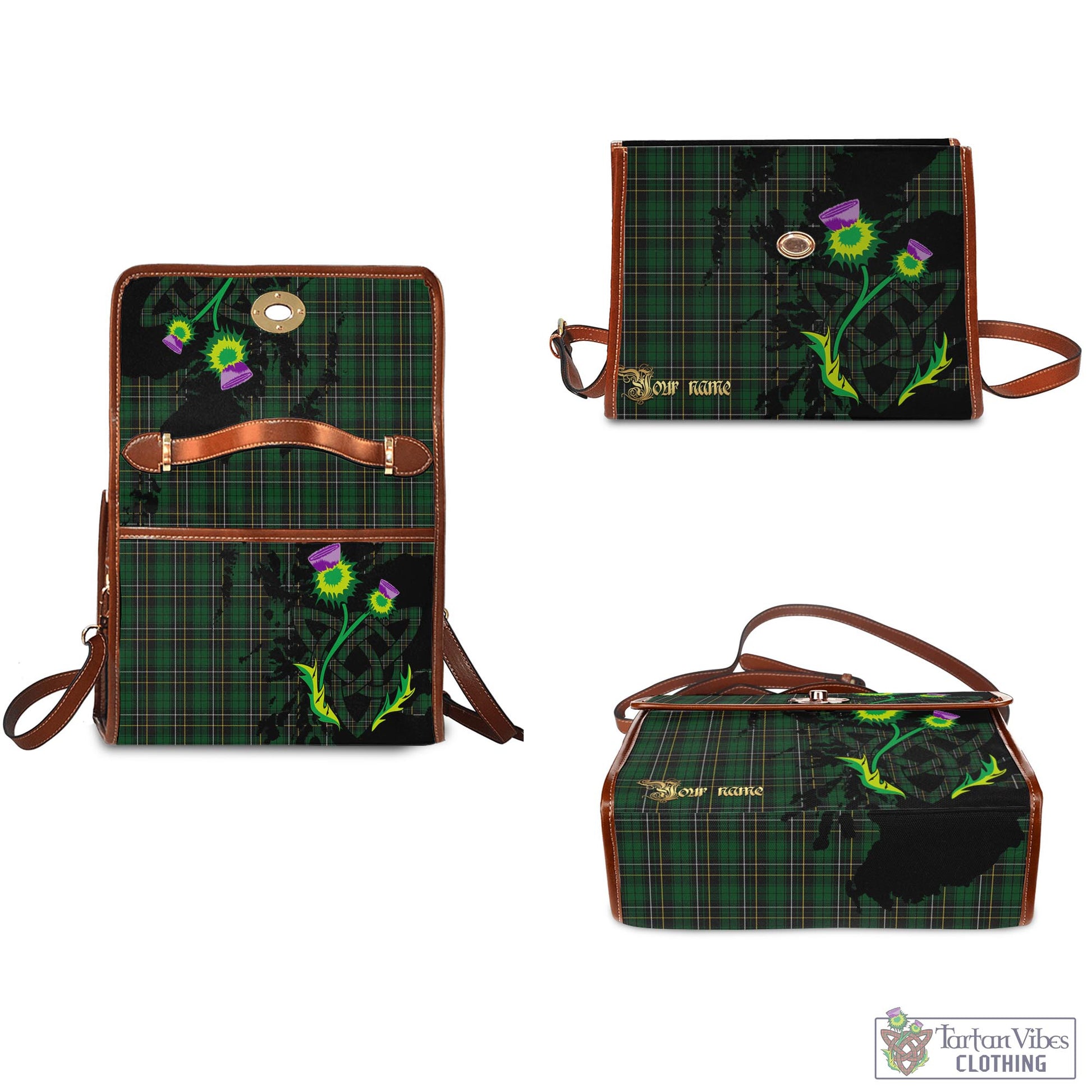 MacAlpine (MacAlpin) Tartan Waterproof Canvas Bag with Scotland Map and Thistle Celtic Accents - Tartan Vibes Clothing