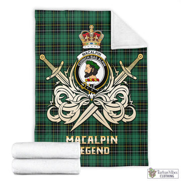 MacAlpin Ancient Tartan Blanket with Clan Crest and the Golden Sword of Courageous Legacy