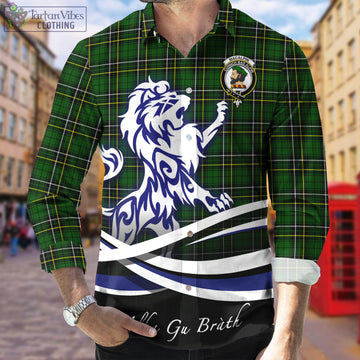 MacAlpin Modern Tartan Long Sleeve Button Up Shirt with Alba Gu Brath Regal Lion Emblem