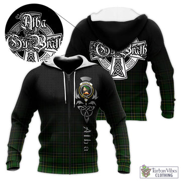 MacAlpin Modern Tartan Knitted Hoodie Featuring Alba Gu Brath Family Crest Celtic Inspired