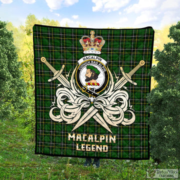 MacAlpin Modern Tartan Quilt with Clan Crest and the Golden Sword of Courageous Legacy