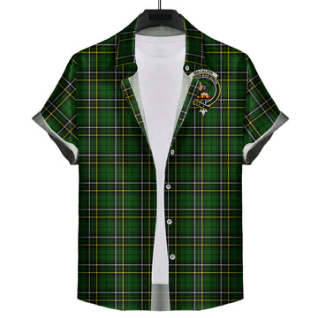 MacAlpin Modern Tartan Short Sleeve Button Down Shirt with Family Crest