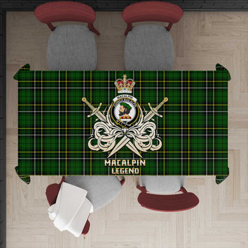 MacAlpin Modern Tartan Tablecloth with Clan Crest and the Golden Sword of Courageous Legacy
