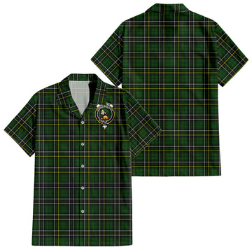 MacAlpin Modern Tartan Short Sleeve Button Down Shirt with Family Crest