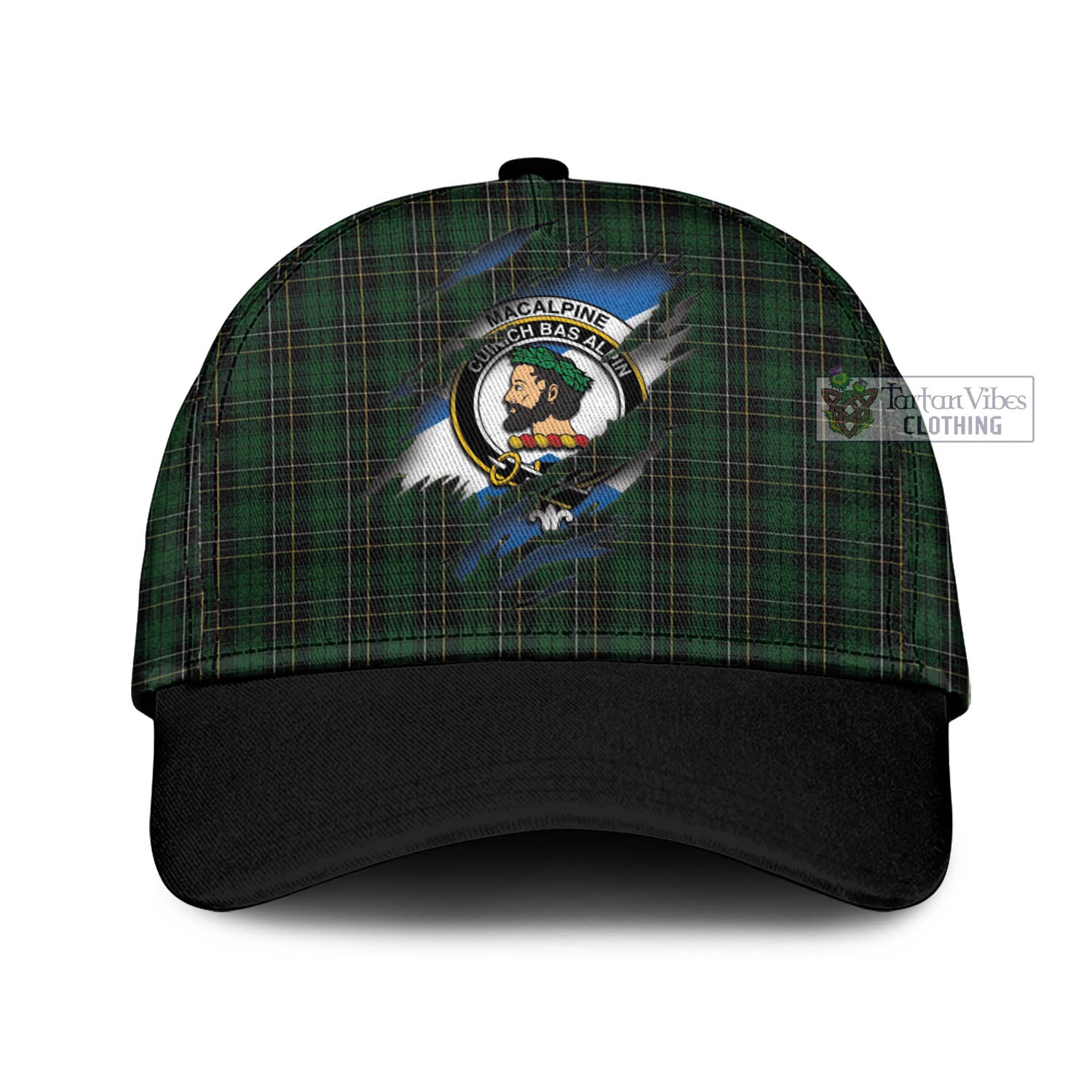 Tartan Vibes Clothing MacAlpine Tartan Classic Cap with Family Crest In Me Style