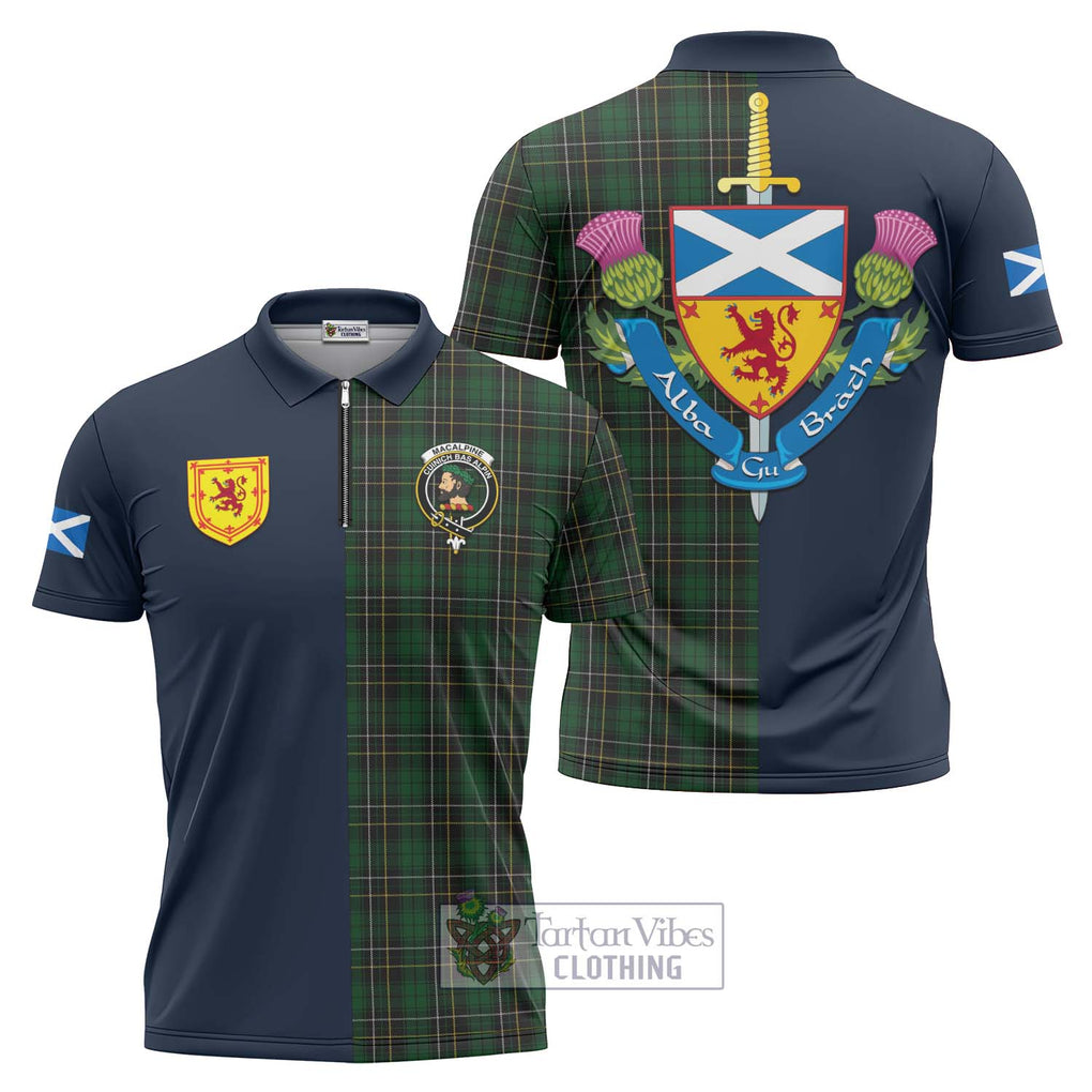 Tartan Vibes Clothing MacAlpine Tartan Zipper Polo Shirt with Scottish Lion Royal Arm Half Style