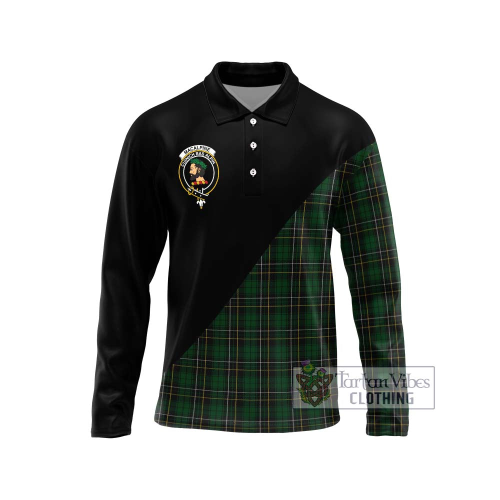MacAlpine Tartan Long Sleeve Polo Shirt with Family Crest and Military Logo Style Unisex - Tartanvibesclothing Shop