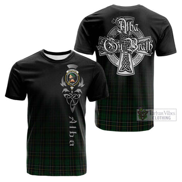 Tartan Vibes Clothing MacAlpine Tartan Cotton T-shirt Featuring Alba Gu Brath Family Crest Celtic Inspired
