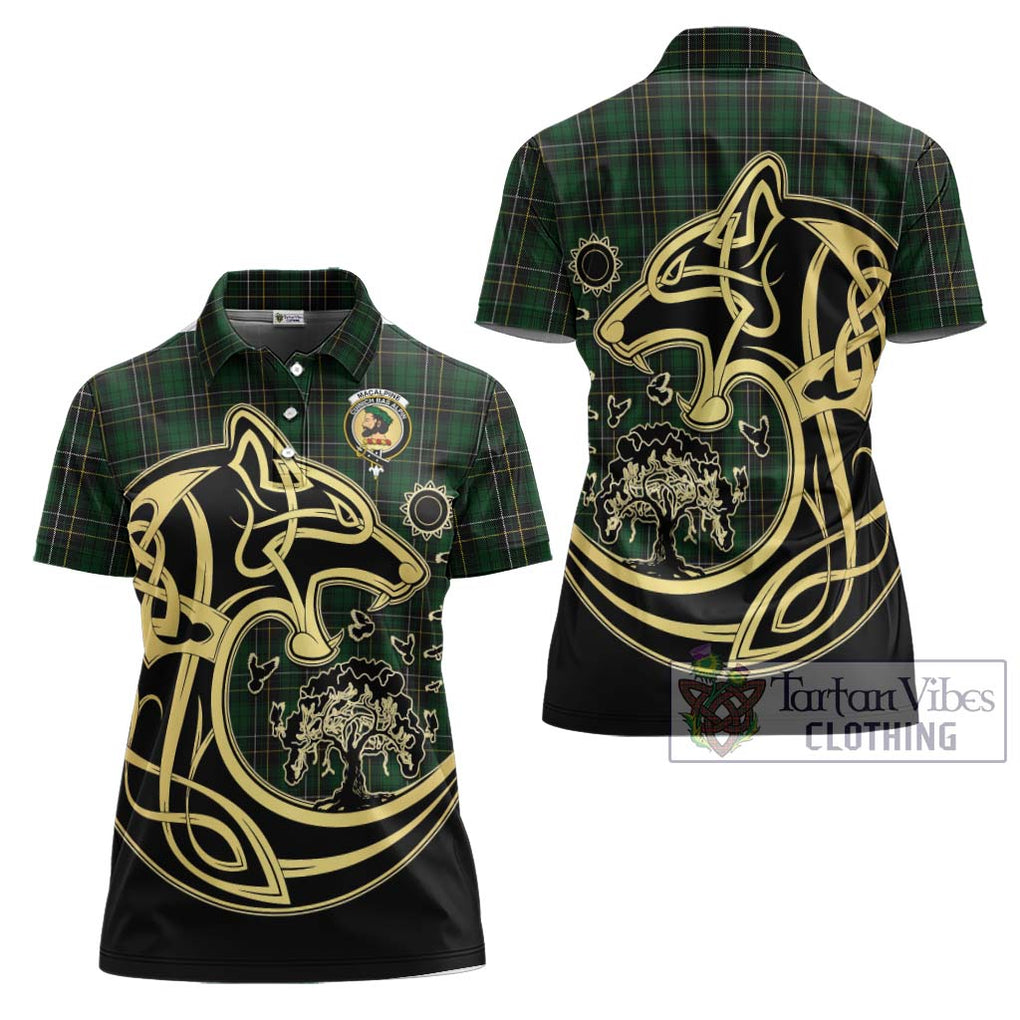 MacAlpine Tartan Women's Polo Shirt with Family Crest Celtic Wolf Style Women - Tartanvibesclothing Shop