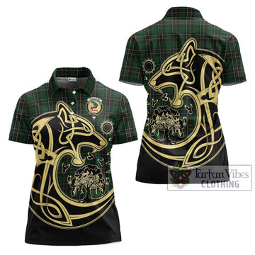 MacAlpine Tartan Women's Polo Shirt with Family Crest Celtic Wolf Style Women - Tartanvibesclothing Shop