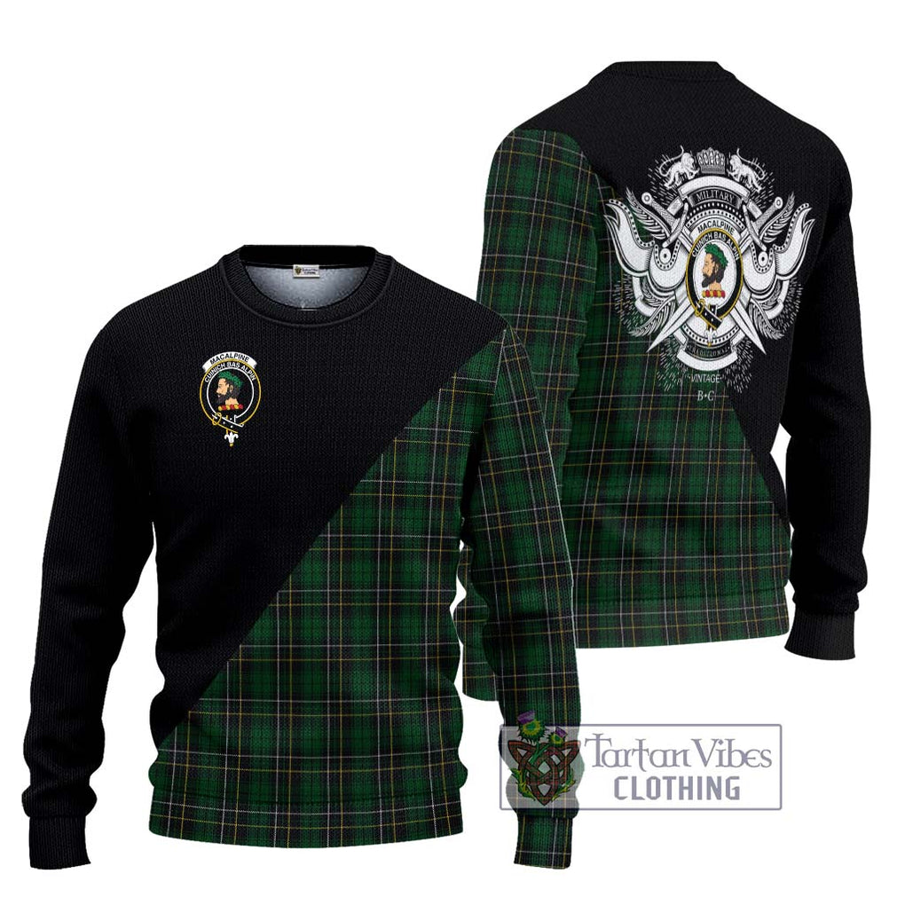 MacAlpine Tartan Knitted Sweater with Family Crest and Military Logo Style Unisex - Tartanvibesclothing Shop