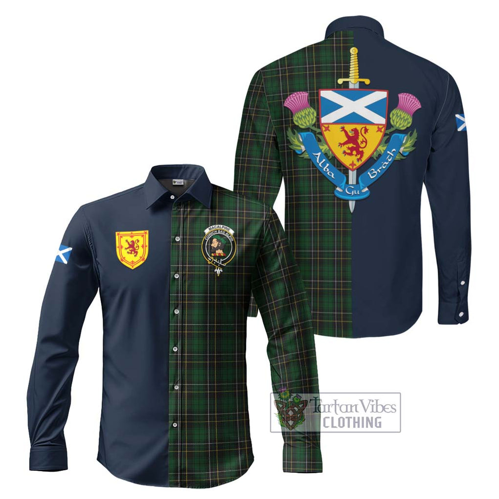 Tartan Vibes Clothing MacAlpine Tartan Long Sleeve Button Shirt with Scottish Lion Royal Arm Half Style