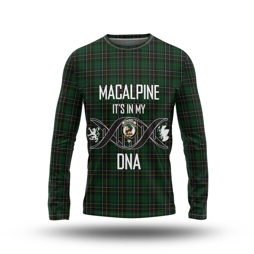 MacAlpine Tartan Long Sleeve T-Shirt with Family Crest DNA In Me Style Unisex - Tartanvibesclothing Shop