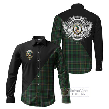 MacAlpine Tartan Long Sleeve Button Shirt with Family Crest and Military Logo Style Men's Shirt S - Tartanvibesclothing Shop