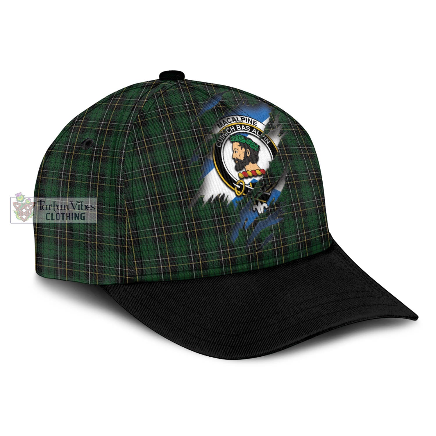 Tartan Vibes Clothing MacAlpine Tartan Classic Cap with Family Crest In Me Style