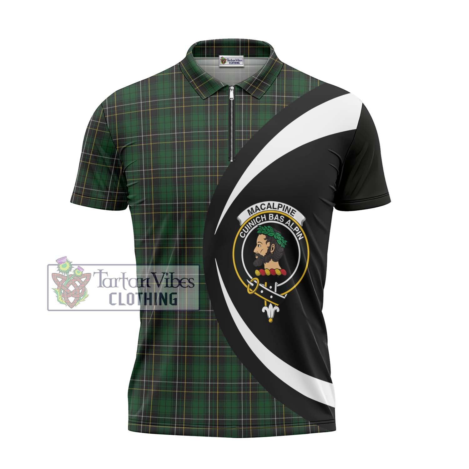 Tartan Vibes Clothing MacAlpine Tartan Zipper Polo Shirt with Family Crest Circle Style