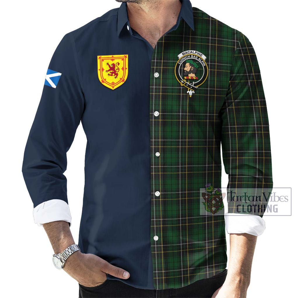 Tartan Vibes Clothing MacAlpine Tartan Long Sleeve Button Shirt with Scottish Lion Royal Arm Half Style