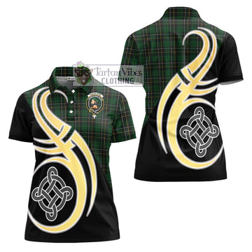MacAlpine Tartan Women's Polo Shirt with Family Crest and Celtic Symbol Style