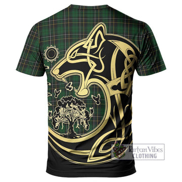 MacAlpine Tartan T-Shirt with Family Crest Celtic Wolf Style