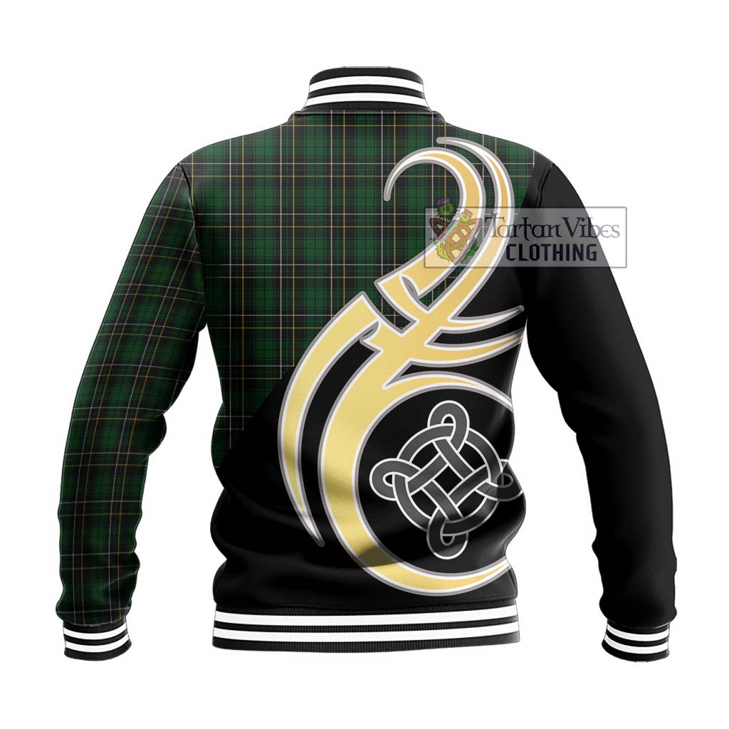 MacAlpine Tartan Baseball Jacket with Family Crest and Celtic Symbol Style - Tartan Vibes Clothing