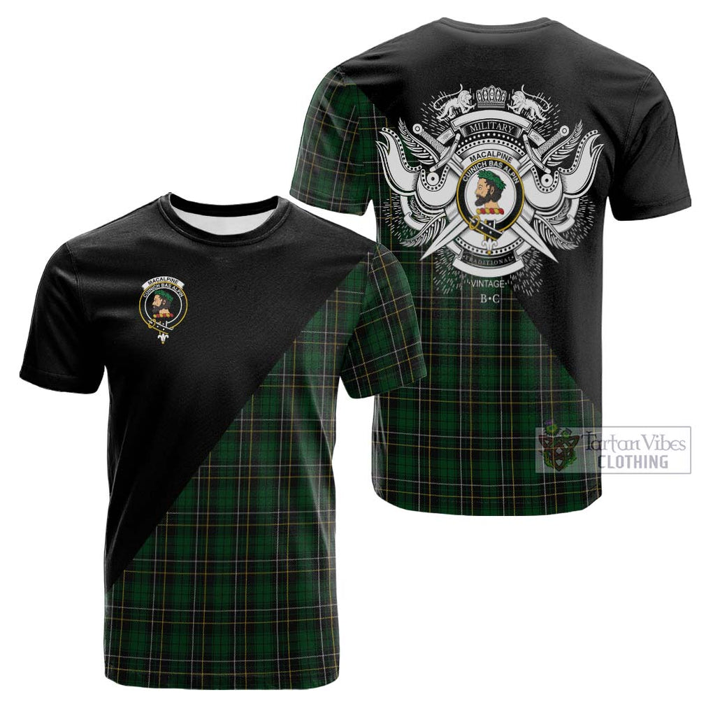 Tartan Vibes Clothing MacAlpine Tartan Cotton T-shirt with Family Crest and Military Logo Style