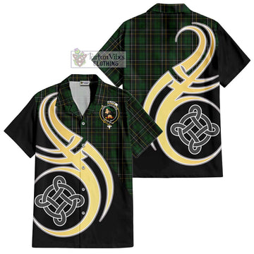 MacAlpine Tartan Short Sleeve Button Shirt with Family Crest and Celtic Symbol Style - Tartan Vibes Clothing