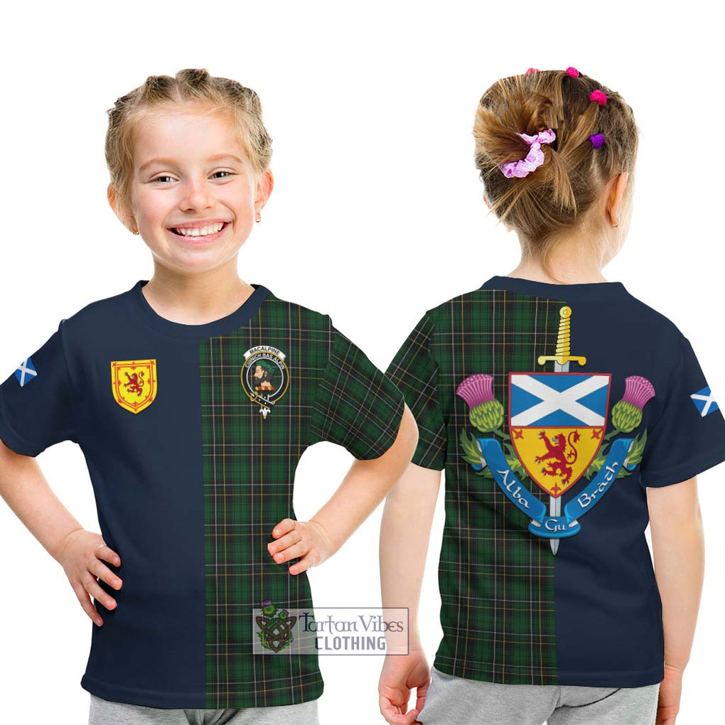 Tartan Vibes Clothing MacAlpine Tartan Kid T-Shirt with Scottish Lion Royal Arm Half Style