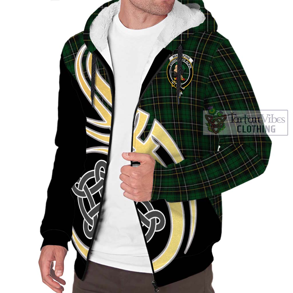 MacAlpine Tartan Sherpa Hoodie with Family Crest and Celtic Symbol Style - Tartan Vibes Clothing