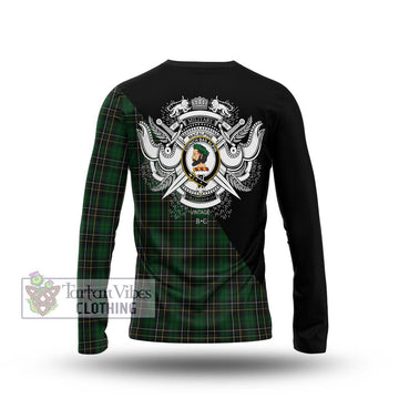 MacAlpine Tartan Long Sleeve T-Shirt with Family Crest and Military Logo Style - Tartanvibesclothing Shop