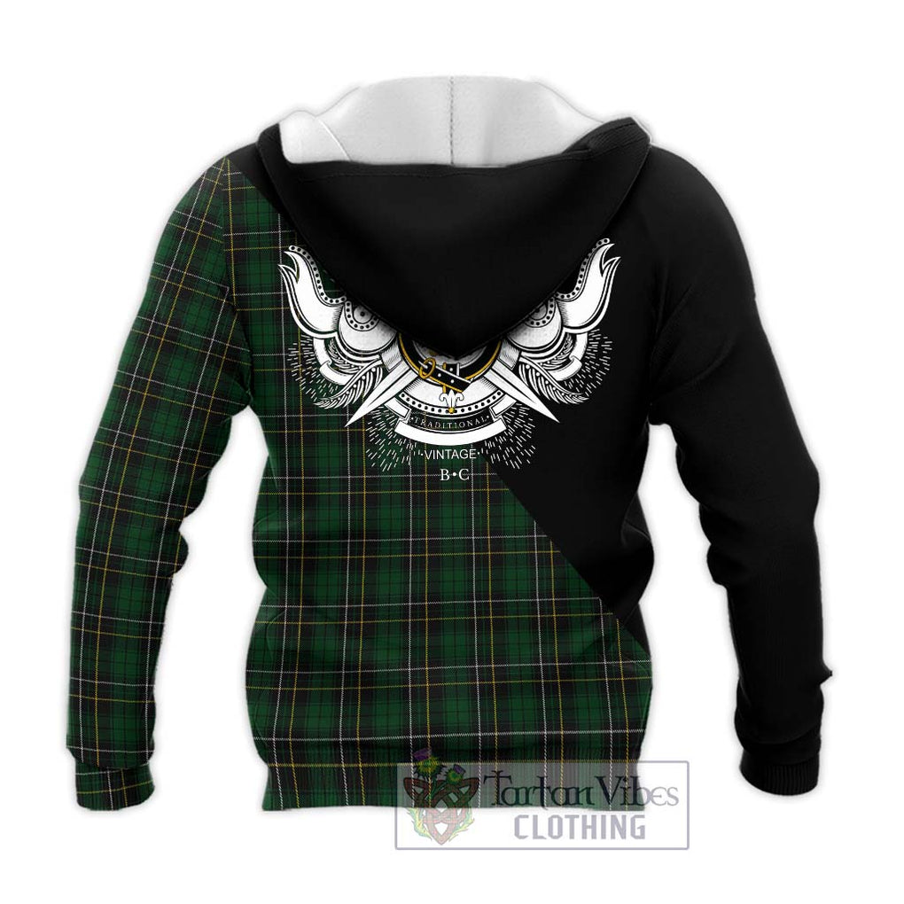 MacAlpine Tartan Knitted Hoodie with Family Crest and Military Logo Style - Tartanvibesclothing Shop