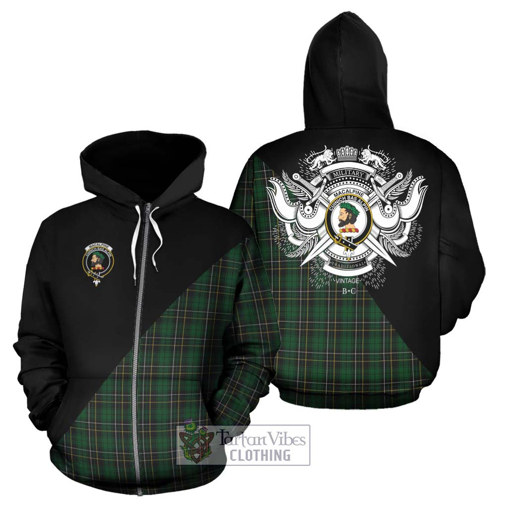MacAlpine Tartan Hoodie with Family Crest and Military Logo Style - Tartanvibesclothing Shop