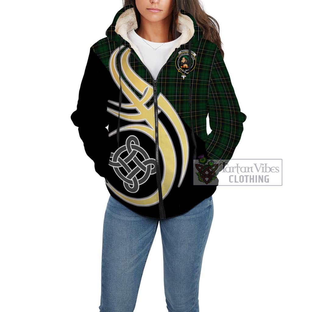 MacAlpine Tartan Sherpa Hoodie with Family Crest and Celtic Symbol Style Unisex - Tartan Vibes Clothing