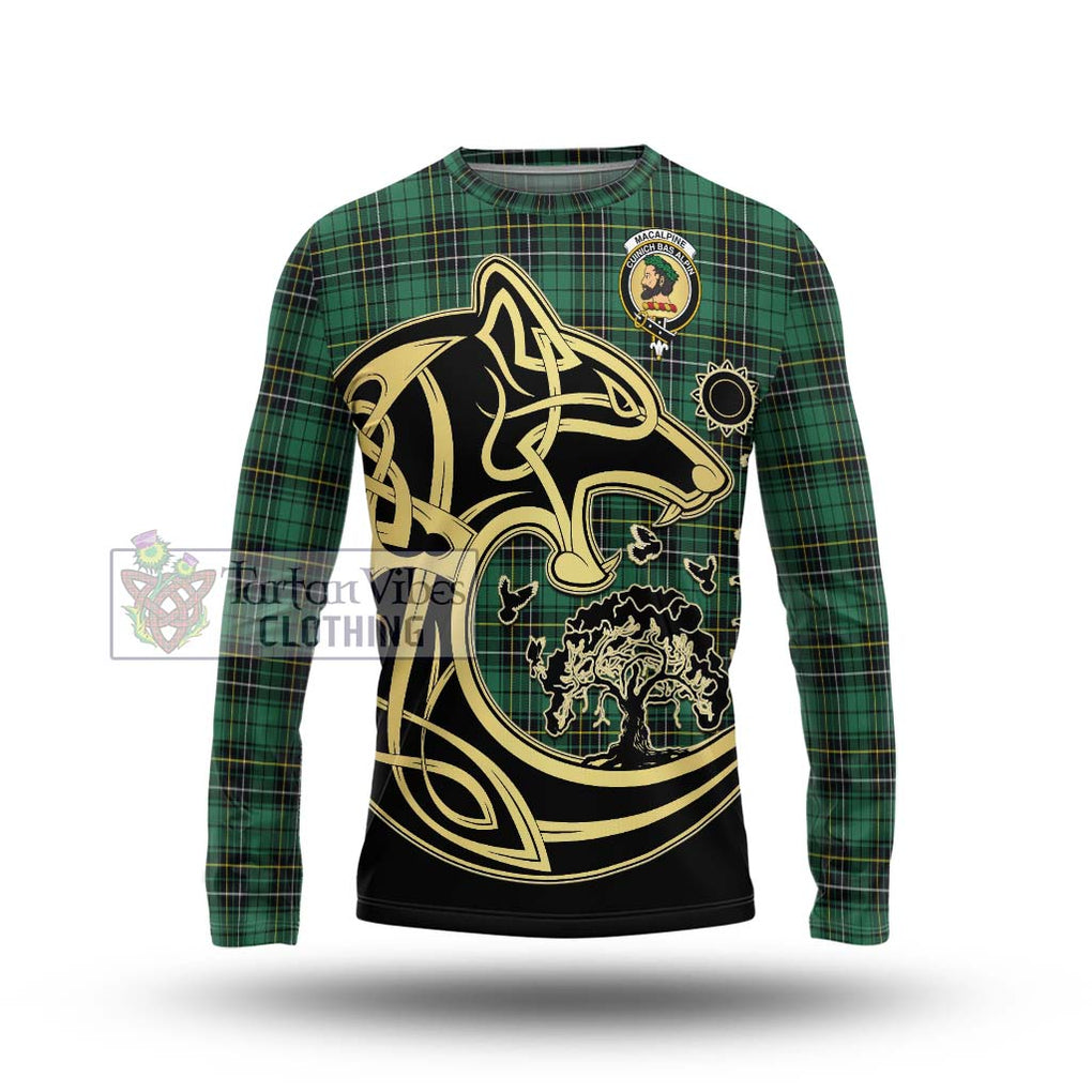 MacAlpine Ancient Tartan Long Sleeve T-Shirt with Family Crest Celtic Wolf Style Unisex - Tartan Vibes Clothing