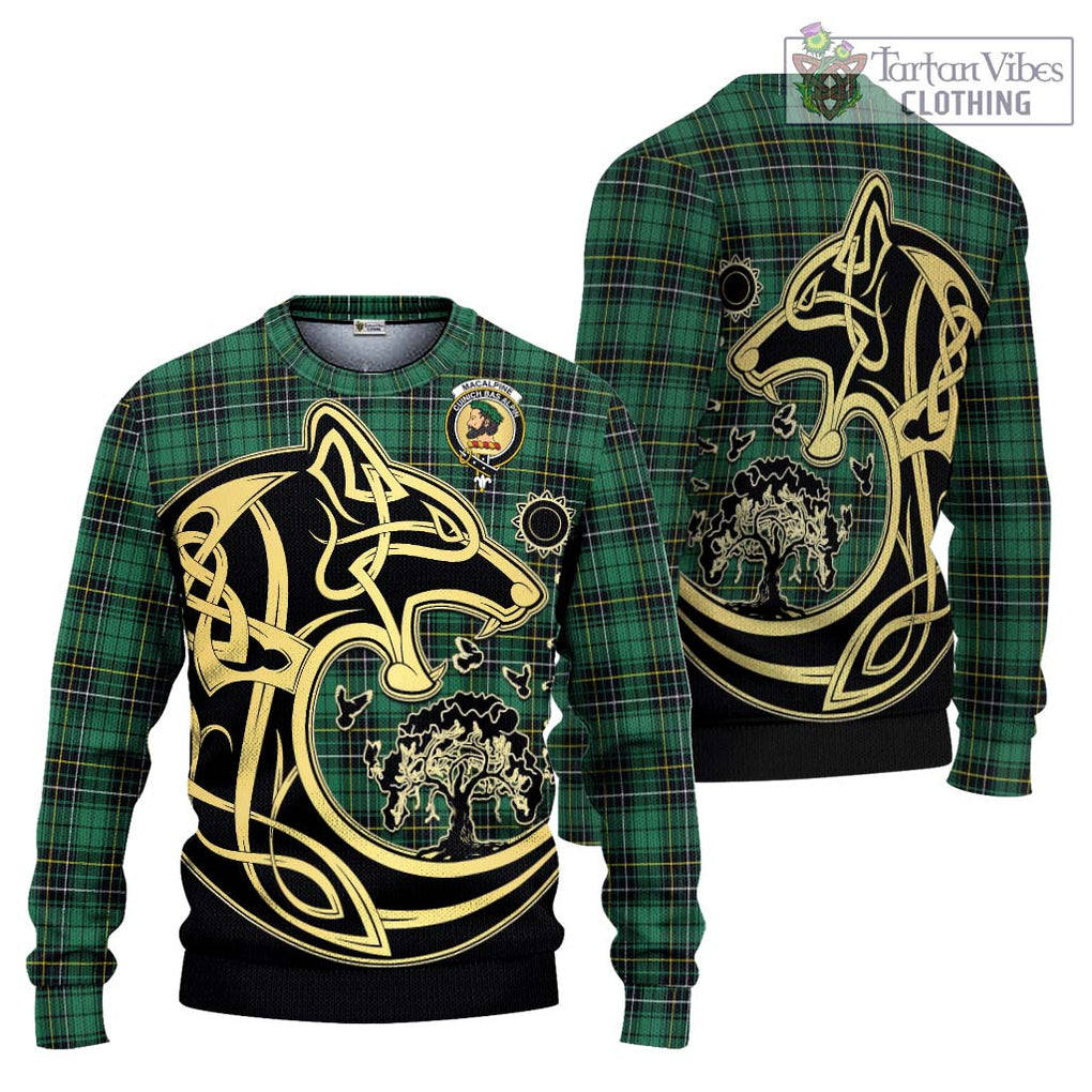 MacAlpine Ancient Tartan Ugly Sweater with Family Crest Celtic Wolf Style Unisex - Tartan Vibes Clothing