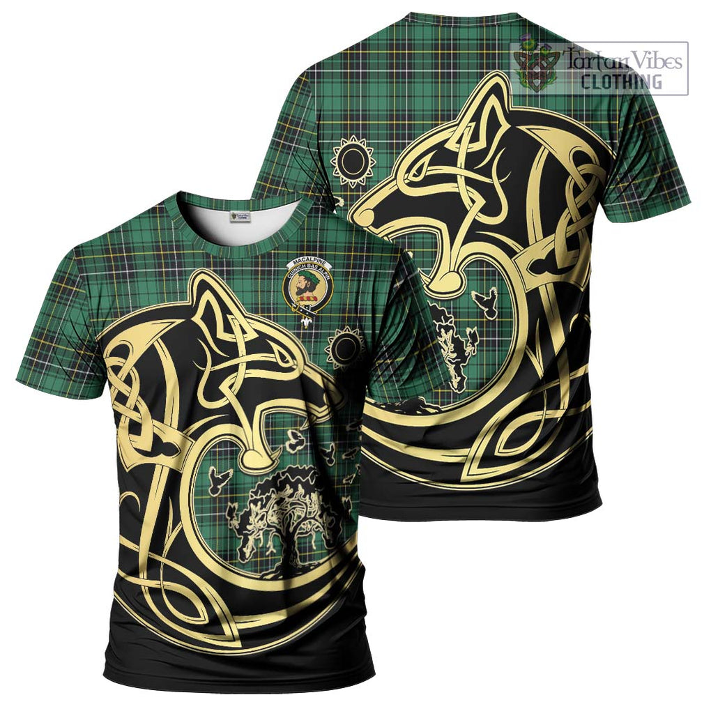 MacAlpine Ancient Tartan T-Shirt with Family Crest Celtic Wolf Style Kid's Shirt - Tartan Vibes Clothing